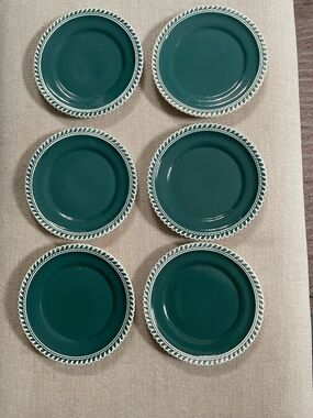 6 Harkerware Corinthian Dark Teal Green Ceramic 6.25" Salad /Dessert Plates Dish